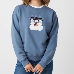 Christmas Snowman Embroidered Shirt Vintage Holiday 90s Y2K Slate Blue Size M
